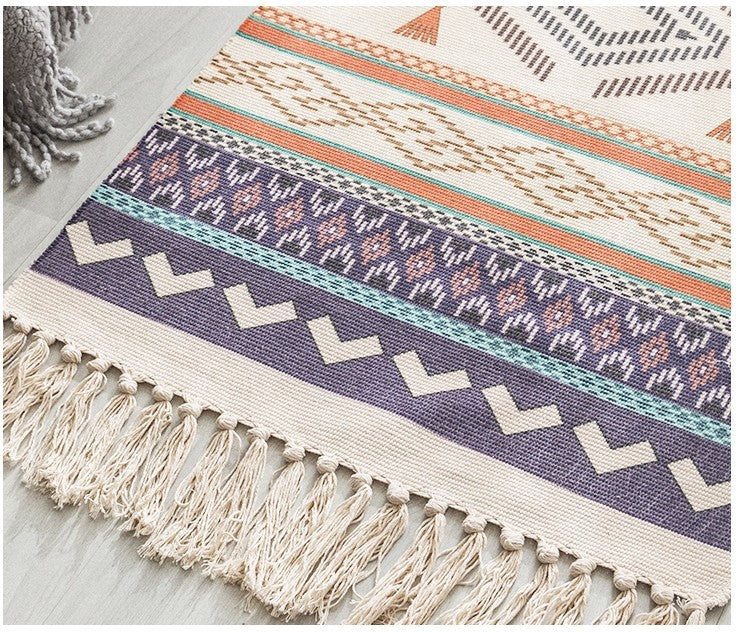 Hand Woven Cotton Linen Bohemian Rug