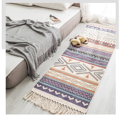 Hand Woven Cotton Linen Bohemian Rug