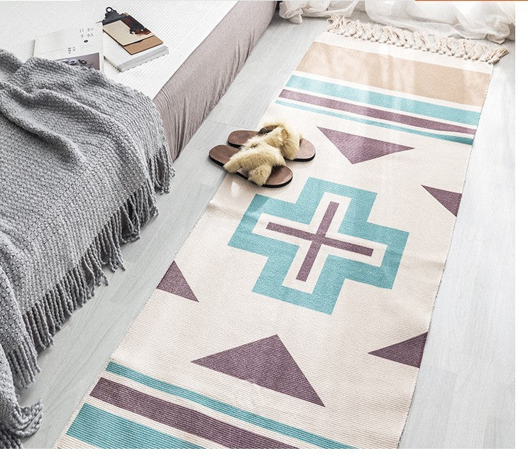 Hand Woven Cotton Linen Bohemian Rug