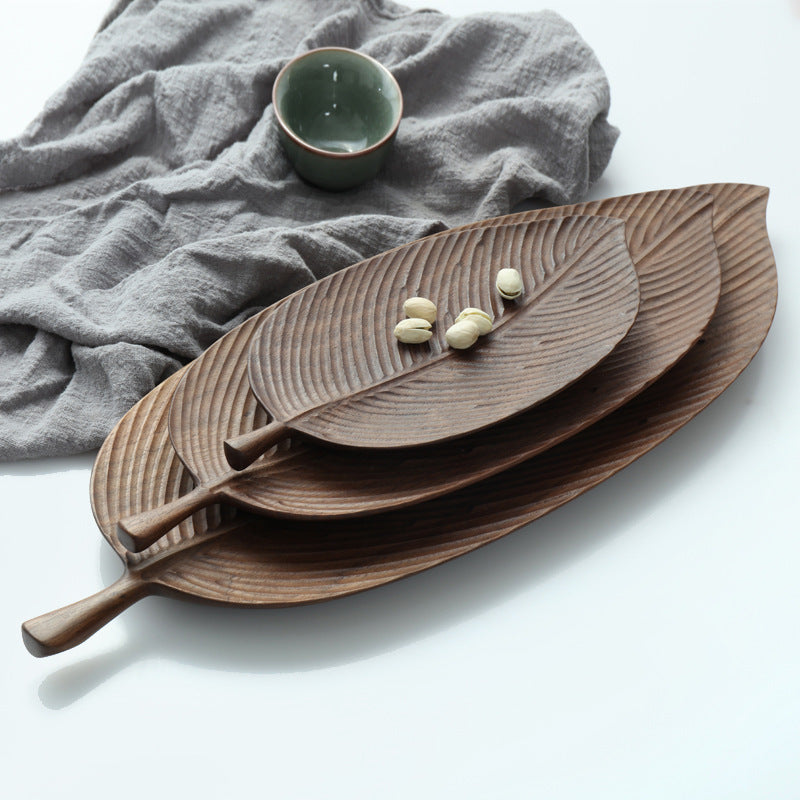 Handmade Solid Wood Dim Sum Snack Fruit Leaf Tray