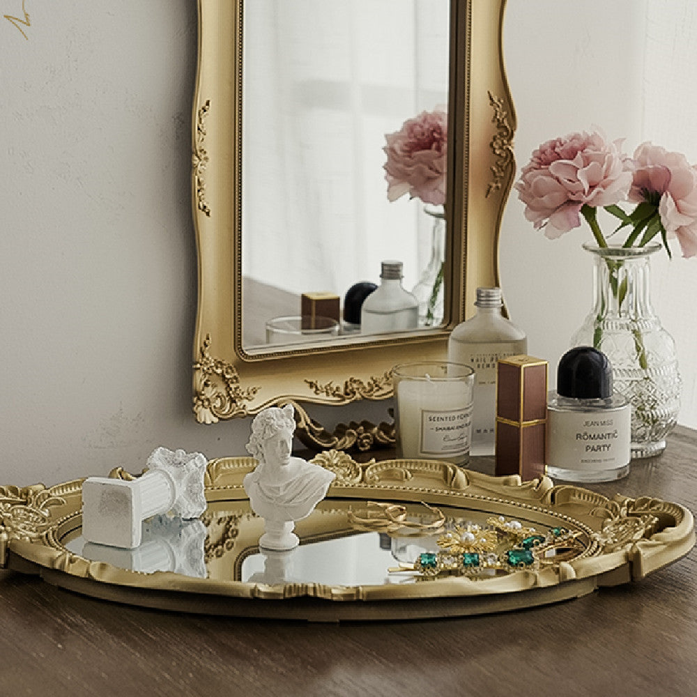 Gold & Silver Vintage Mirror Tray - Elegant & Charming Display